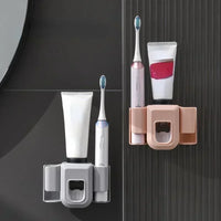 Toothbrush Holder Double Hole Wall Toothbrush Organizer Toothbrush Stand Toothpaste Squeezer Bathroom Accessories Punch Free