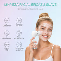 VOYOR Cepillo Limpiador Facial Eléctrico Con 6 Cabezales Recambio FB101