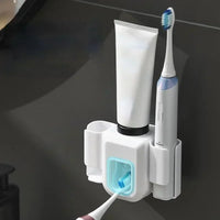 Toothbrush Holder Double Hole Wall Toothbrush Organizer Toothbrush Stand Toothpaste Squeezer Bathroom Accessories Punch Free