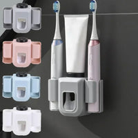 Toothbrush Holder Double Hole Wall Toothbrush Organizer Toothbrush Stand Toothpaste Squeezer Bathroom Accessories Punch Free