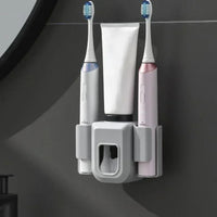 Toothbrush Holder Double Hole Wall Toothbrush Organizer Toothbrush Stand Toothpaste Squeezer Bathroom Accessories Punch Free